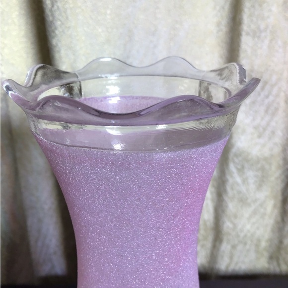 Rare atomic gold stars pink sugar glass vase pair with flared scalloped tops - Picture 3 of 13